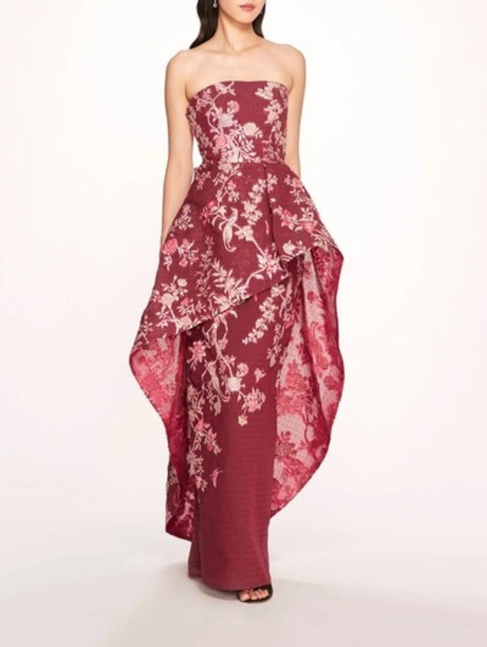Marchesa Notte Strapless Gilded Gown - Wine